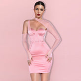 Neckholder-Minikleid mit langen Ärmeln und Cut-Outs, figurbetont, HI1305